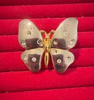 Vintage Best Signed Butterfly Brooch Pendant Two Tone Rhinestone